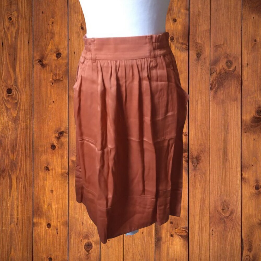LOFT Petites XSP Pull On Partial Elastic Waist Pleated Skirt With Pockets Office